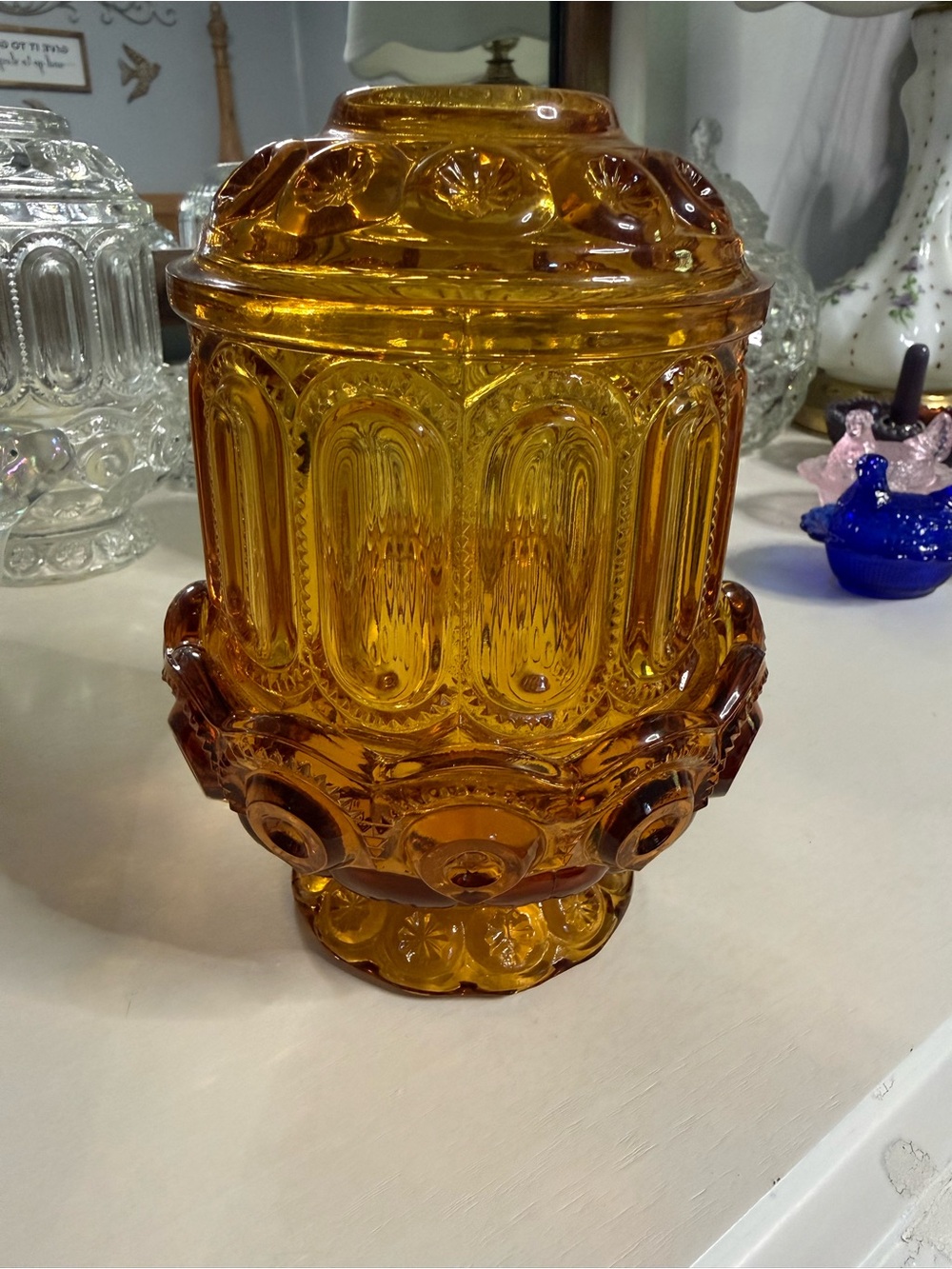L E Smith Amber Moon and Star fairy lamp *READ*